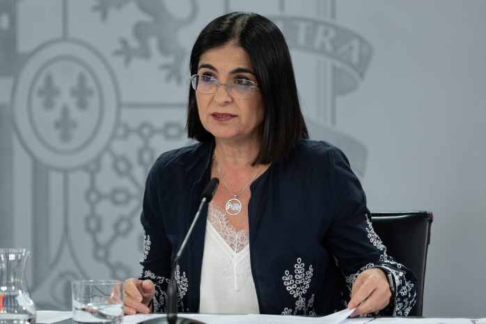 Foto de archivo de la ministra de Sanidad, Carolina Darias, durante su intervención en la rueda de prensa posterior al consejo de ministros del cinco de julio de dos mil veintidós