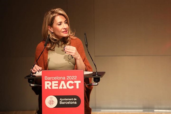 La ministra de Transportes, Movilidad y Agenda Urbana, Raquel Sánchez, en la clausura de las jornadas de reactivación económica REACT 2022, en Barcelona