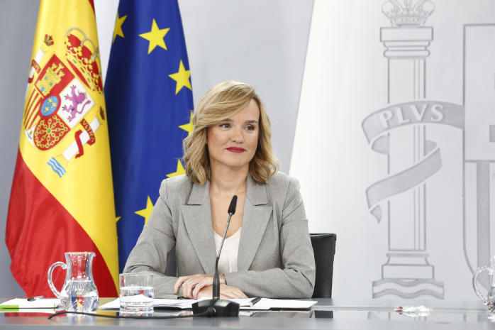 La ministra de Educación y Formación Profesional en funciones, Pilar Alegría, en la rueda de prensa del Consejo de Ministros