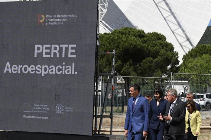 El presidente del Gobierno, Pedro Sánchez, a su llegada al acto de presentación del PERTE Aeroespacial