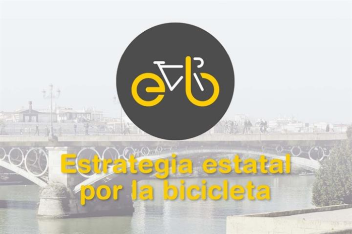 Logo de una bicicleta sobre una foto de un puente