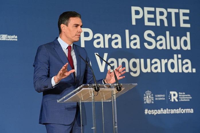 Pedro Sánchez habla durante la presentación del PERTE dedicado a la salud