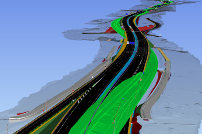 una visión tridimensional de un tramo de carretera