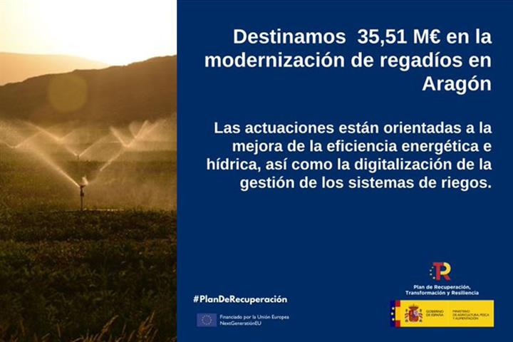 35,51 millones de euros en obras de modernización de regadíos en Aragón