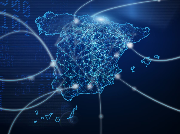 Idealización de un mapa de España con conexiones digitales