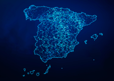 un mapa de España de zonas de conectividad a internet