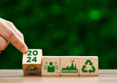 unos dados con elementos de sostenibilidad en sus caras