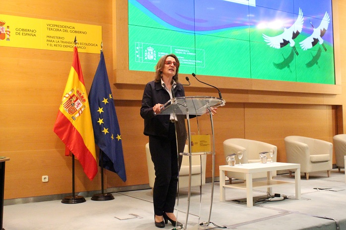 La vicepresidenta y ministra para la Transición Ecológica y el Reto Demográfico, Teresa Ribera, durante la presentación del Plan Estratégico de Humedales 2022-2030