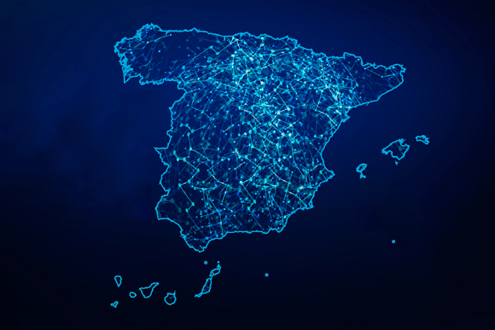 Representación de la conectividad de banda ancha en un mapa de España