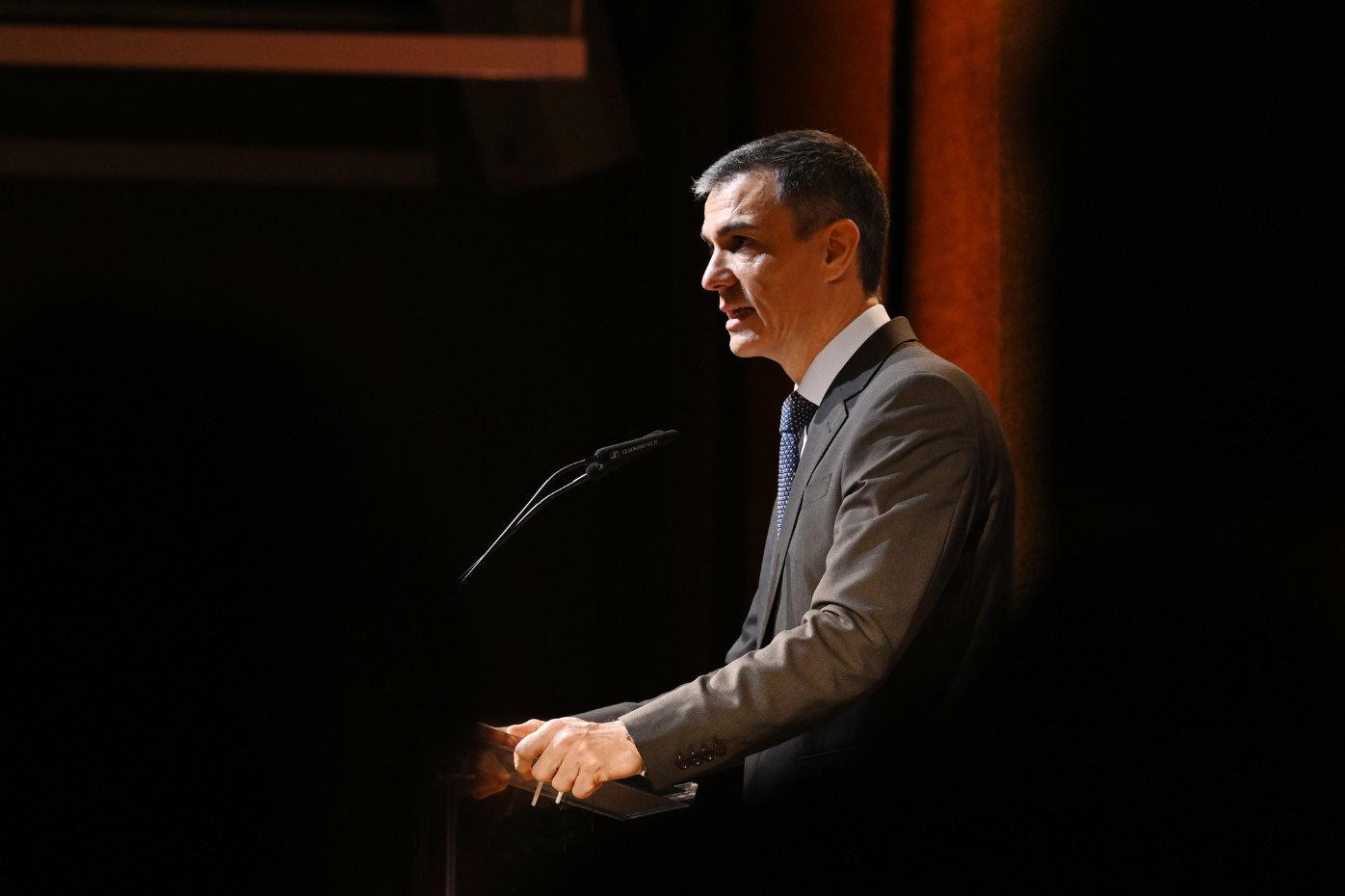 El presidente del Gobierno, Pedro Sánchez, durante su intervención. 