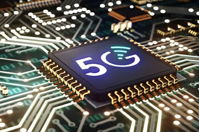 recreación 3D con un chip con el logo 5G sobre él