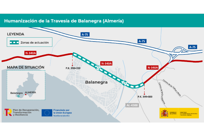 Mapa del tramo de humanización de la Travesía de Balanegra