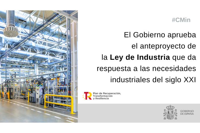 Cartela del anteproyecto de Ley de Industria que aspira a situar la industria española a la vanguardia del siglo XXI