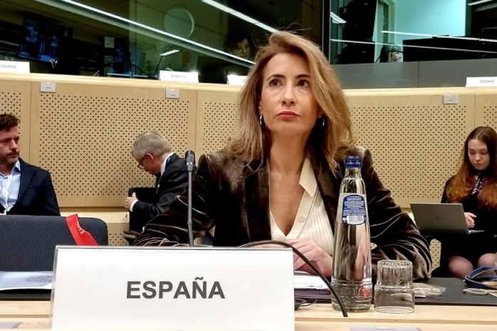 La ministra de Transportes, Movilidad y Agenda Urbana, Raquel Sánchez, en el Consejo de Ministros de Transportes de la Unión Europea