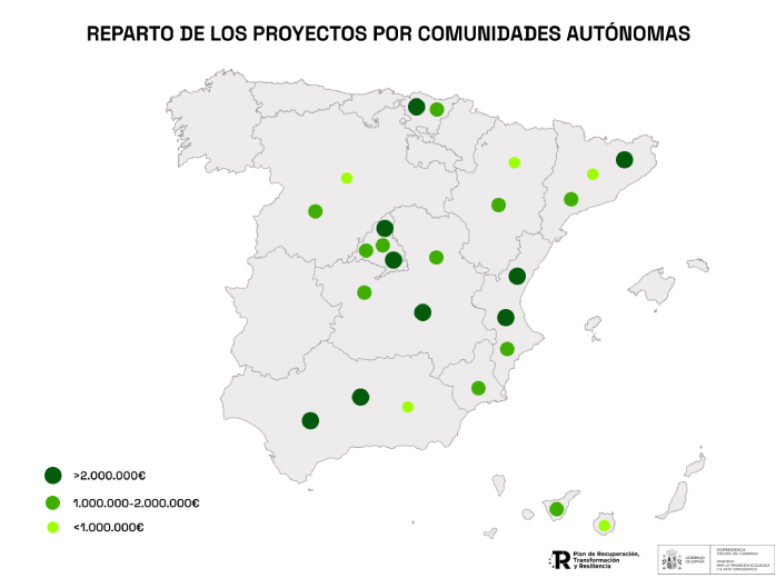 mapa de proyectos aprobados en la convocatoria Cadena de Valor 4
