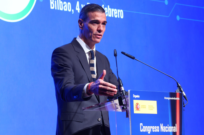 El presidente del Gobierno, Pedro Sánchez, durante su intervención en la clausura del VIII Congreso Nacional de Industria. 
