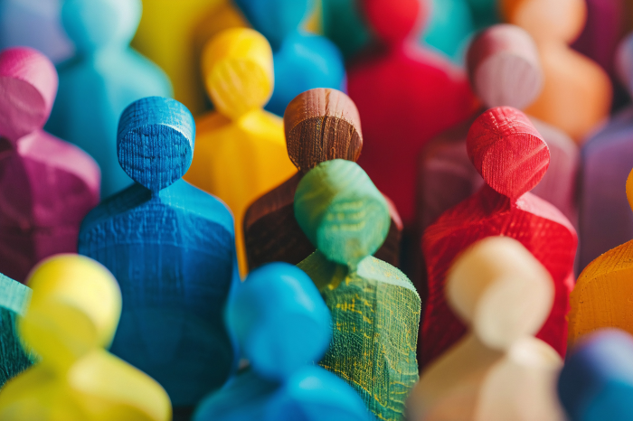 figuras de madera de colores