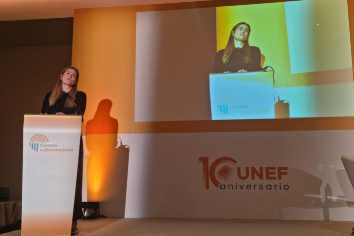 La secretaria de Estado de Energ&iacute;a, Sara Aagesen, durante su intervenci&oacute;n en la II Cumbre de Autoconsumo