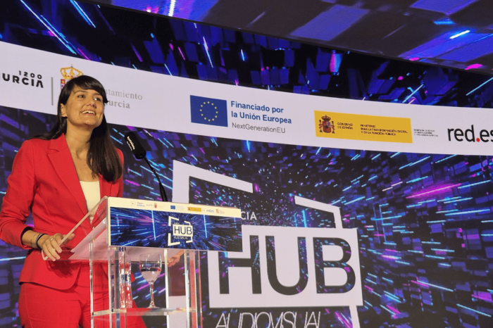 La secretaria de Estado de Digitalización e Inteligencia Artificial, María González Veracruz, durante la presentación del hub audiovisual de Murcia.