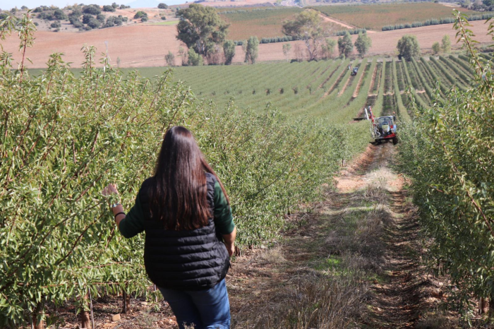 una mujer en un campo de cultivo