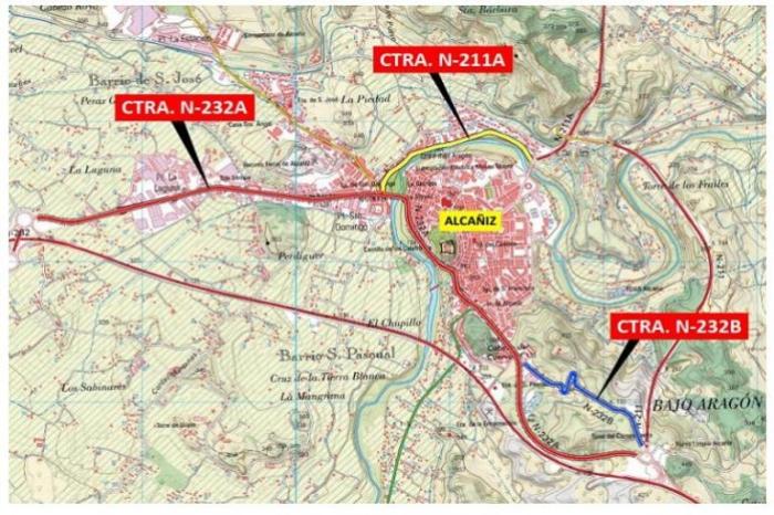 Mapa de carreteras de Alca&ntilde;iz